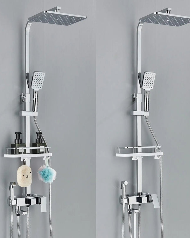 Bateria Prysznicowa z Deszczownicą, Mosiężna, Regulowana Wysokość, 4 Funkcje, Chromowane Wykończenie 3