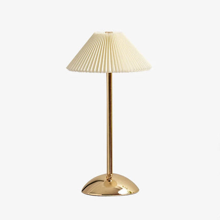 Bezprzewodowa lampa stołowa z plisowanym kloszem, żelazna podstawa, skandynaws 14