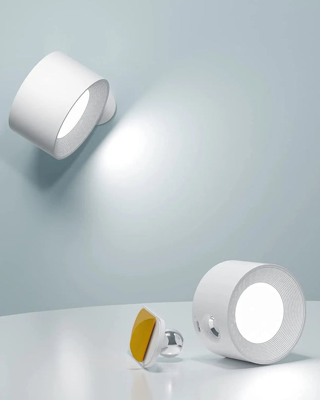 Bezprzewodowa lampa ścienna z obrotem 360° i ściemnialną diodą LED – akumulatorowa, minimalistyczna konstrukcja 0