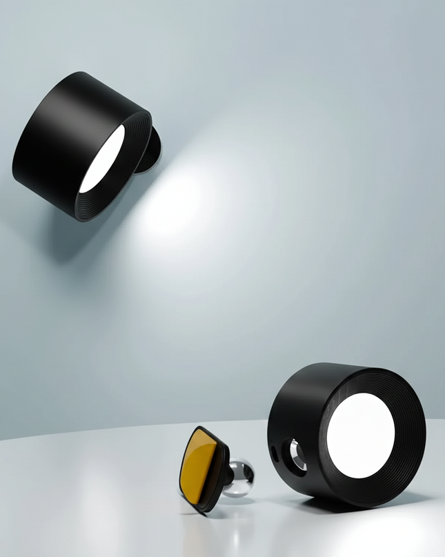 Bezprzewodowa lampa ścienna z obrotem 360° i ściemnialną diodą LED – akumulatorowa, minimalistyczna konstrukcja 1