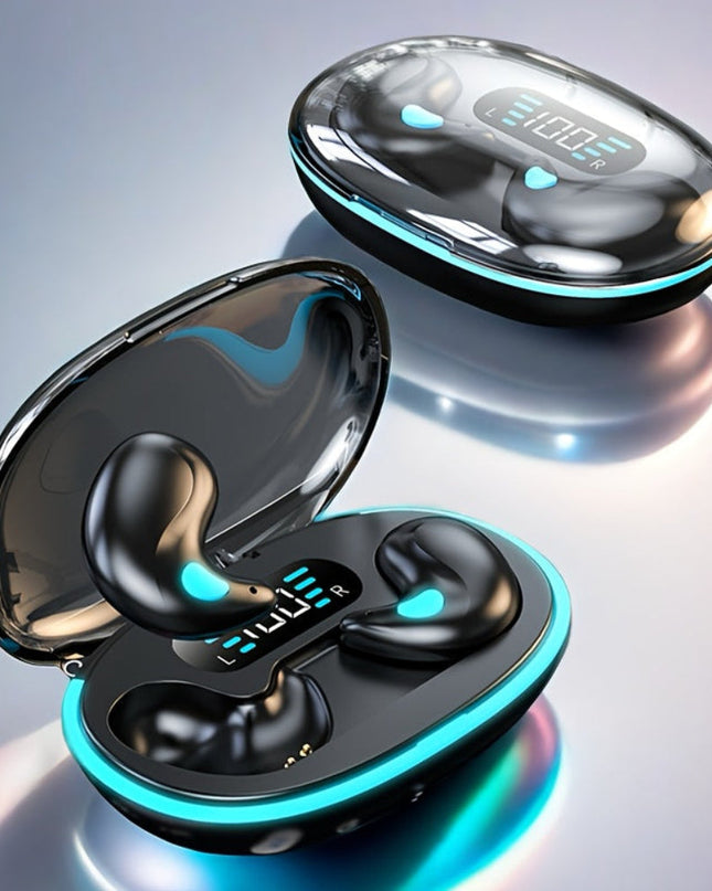 Bezprzewodowe słuchawki douszne Bluetooth z mikrofonem pojemnościowym zapewniającym czysty dźwięk – lekka konstrukcja douszna 0