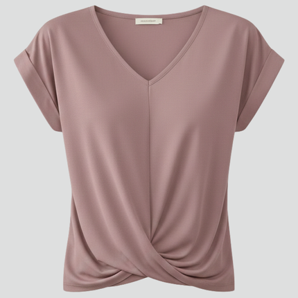 Bluzka damska z dekoltem w serek i krótkimi rękawami z lekkiego materiału – styl casual chic 1