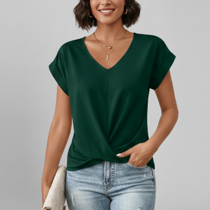 Bluzka damska z dekoltem w serek i krótkimi rękawami z lekkiego materiału – styl casual chic 7