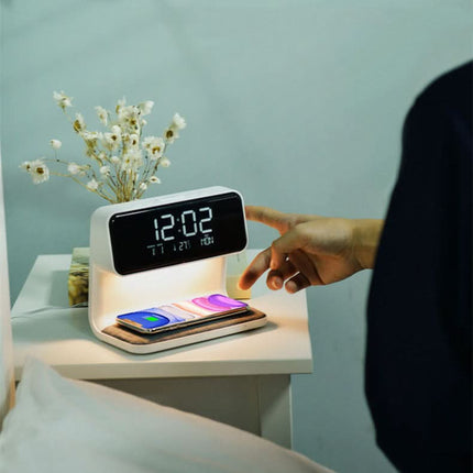 Budzik LED 3 w 1 z Ładowarką Bezprzewodową i Ściemnianą Lampą – Cyfrowy Budzik Świetlny w Białym Kolorze 3