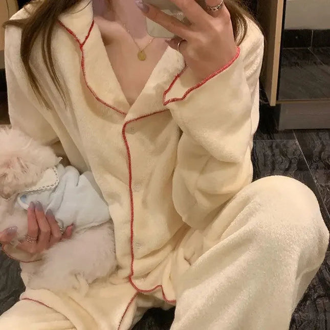 Ciepło flanelowe | Luźne komplety piżamowe dla kobiet 4