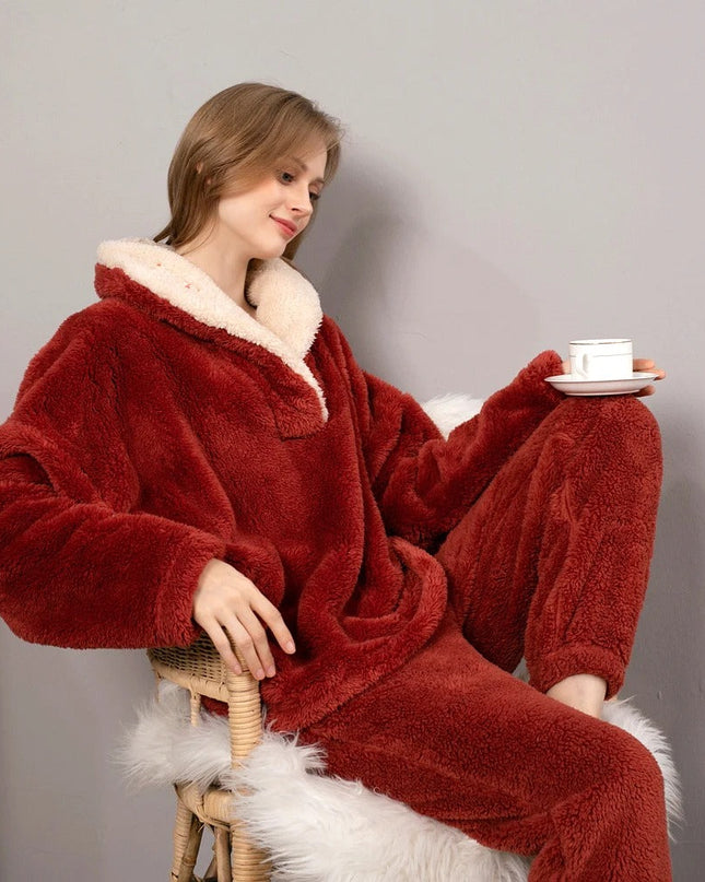 CozyFleece – Miękki, 2-częściowy zestaw odzieży domowej – Wygodna damska piżama na relaksujące dni 0