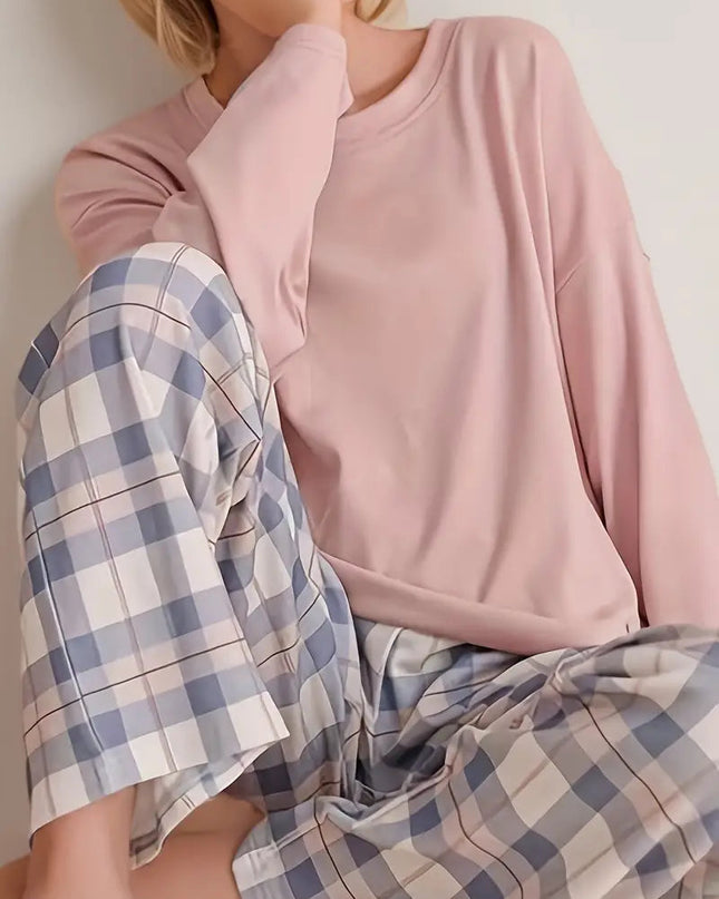 CozyPlaid – 2-częściowy damski komplet wypoczynkowy z bluzką z długim rękawem 1