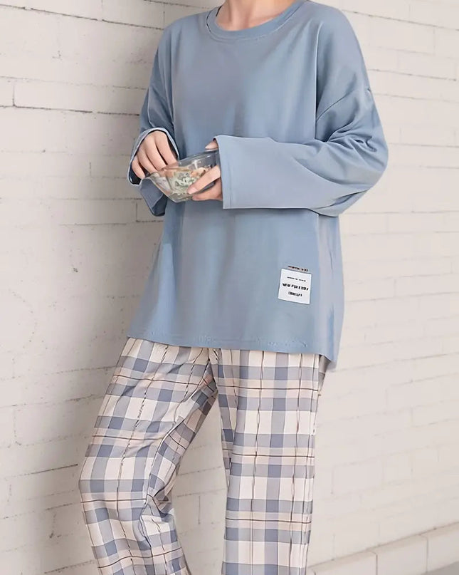 CozyPlaid – 2-częściowy damski komplet wypoczynkowy z bluzką z długim rękawem 2