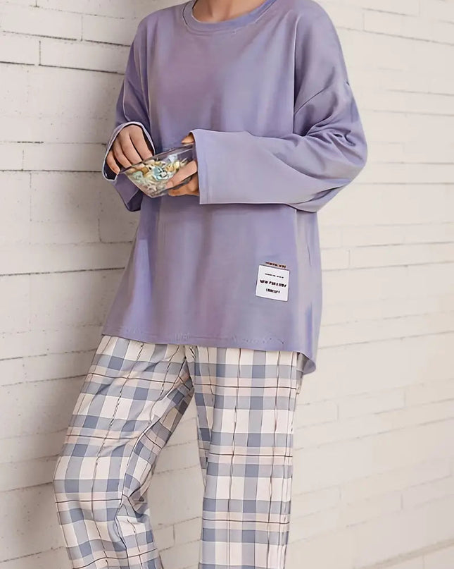CozyPlaid – 2-częściowy damski komplet wypoczynkowy z bluzką z długim rękawem 3