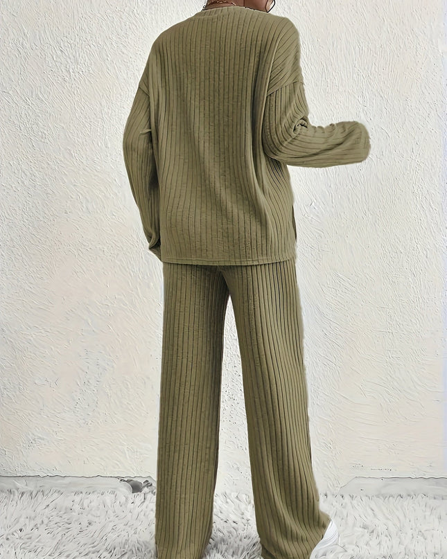 CozyRib – Stylowy, prążkowany komplet piżamowy – 2-częściowy, prążkowany komplet wypoczynkowy dla kobiet 2