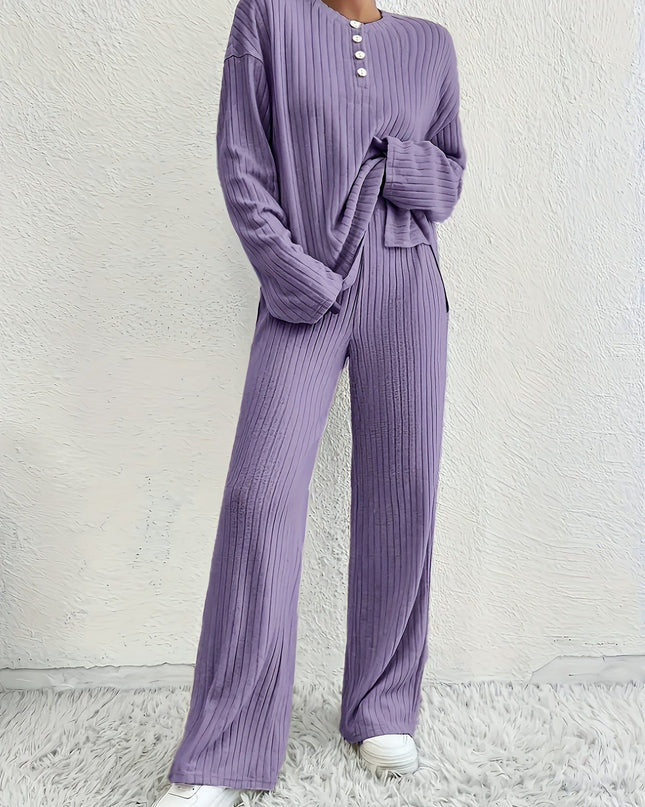 CozyRib – Stylowy, prążkowany komplet piżamowy – 2-częściowy, prążkowany komplet wypoczynkowy dla kobiet 5