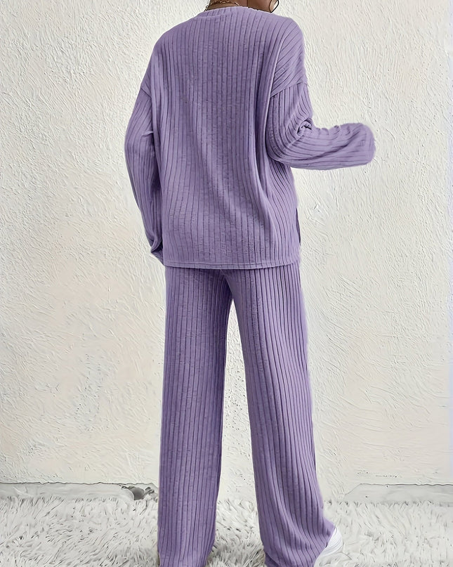 CozyRib – Stylowy, prążkowany komplet piżamowy – 2-częściowy, prążkowany komplet wypoczynkowy dla kobiet 6