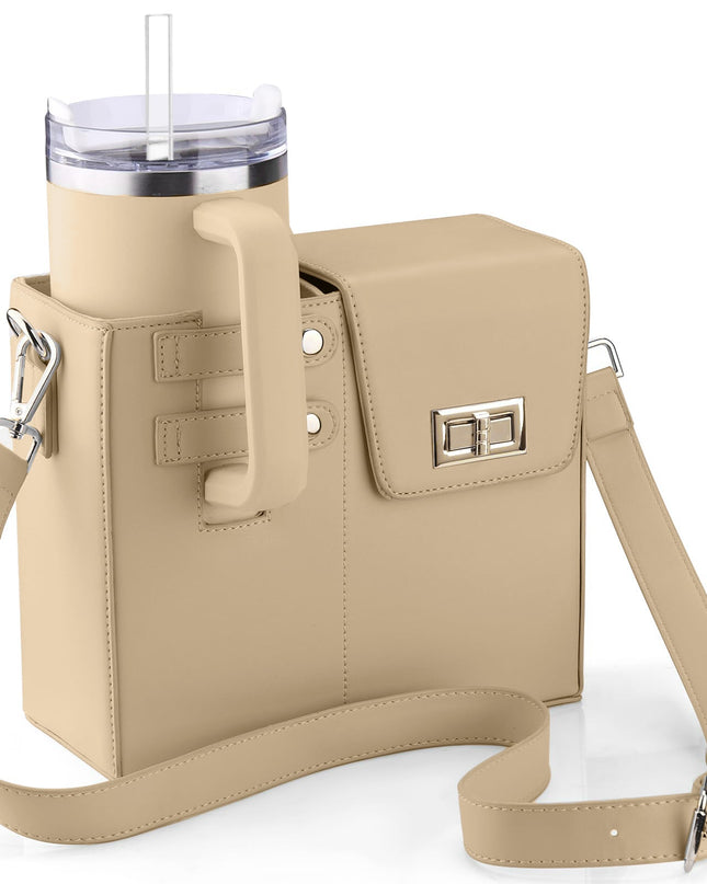 Crossbody Bag with Bottle Holder – Leather and Nylon Design for Women – Black Crossbody Bag 4