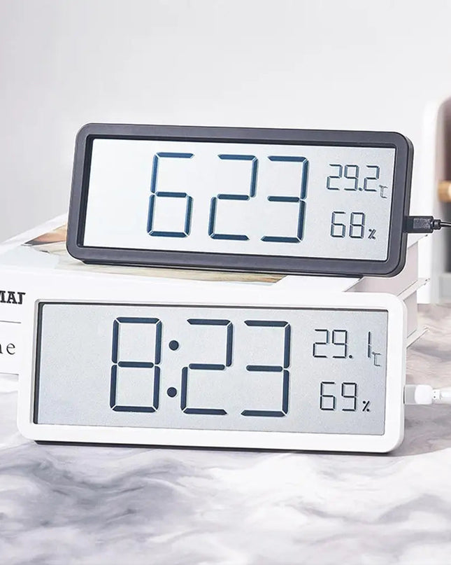 Cyfrowy Zegar Ścienny z Wyświetlaczem – Nowoczesny Zegar na Ścianę do Salonu, Pokazuje Temperaturę i Datę, Minimalistyczny Design 1