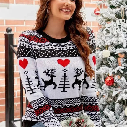 Damski sweter z dzianiny w zwierzęcy wzór, okrągły dekolt, idealny na zim 6