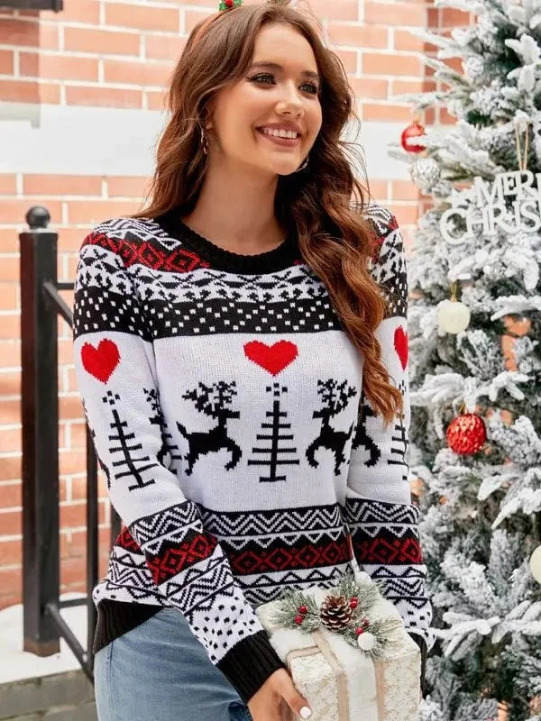 Damski sweter z dzianiny w zwierzęcy wzór, okrągły dekolt, idealny na zim 6