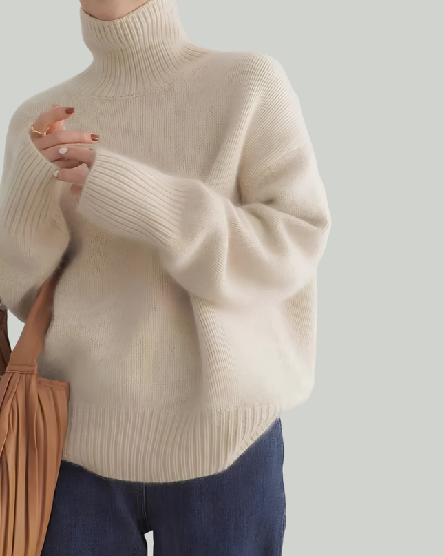 Damski sweter z golfem w prążki – przytulny sweter w wielu kolorach 1