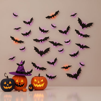 Dekoracje Halloween 3D - realistyczne nietoperze z efektem świetlnym, idealne do wnętrz i na z 4