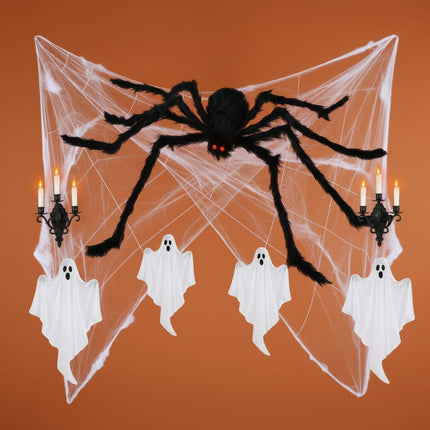 Dekoracje Halloween z pajęczą siecią o długości 508 cm z dekoracyjnym pająkiem, idealne do wnętr 1
