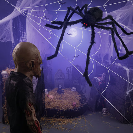 Dekoracje Halloween z pajęczą siecią o długości 508 cm z dekoracyjnym pająkiem, idealne do wnętr 3