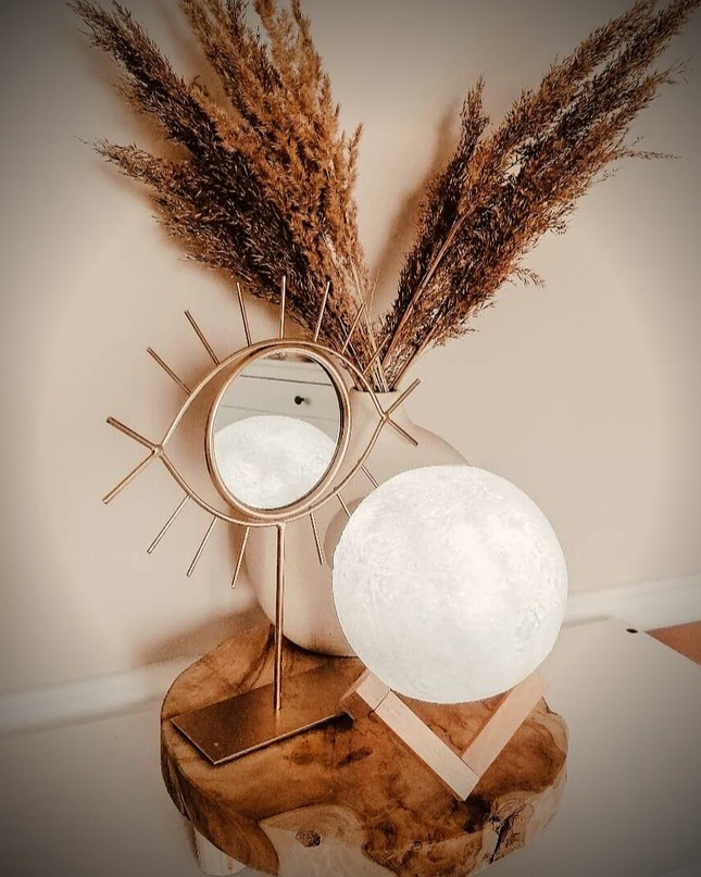 Dekoracyjna Lampa Księżycowa 3D z Naturalną Podstawką i Dotykowym Sterowaniem – Bezprzewodowa Lampa LED do Wnętrz 5