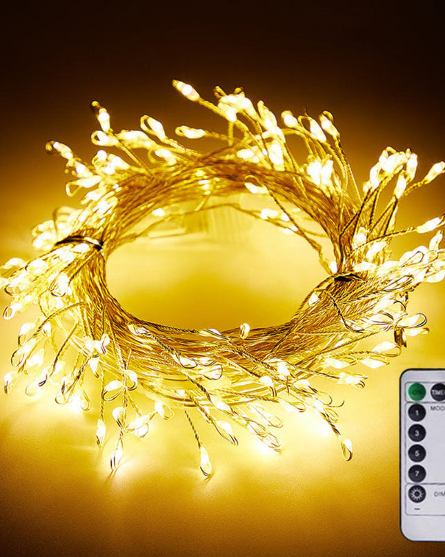 Dekoracyjne Wróżkowe Światła LED z Pilotem, Elastyczny Miedziany Drut, Wewnętrzne i Zewnętrzne, Ciepły Biały, 5m/10m/20m 0