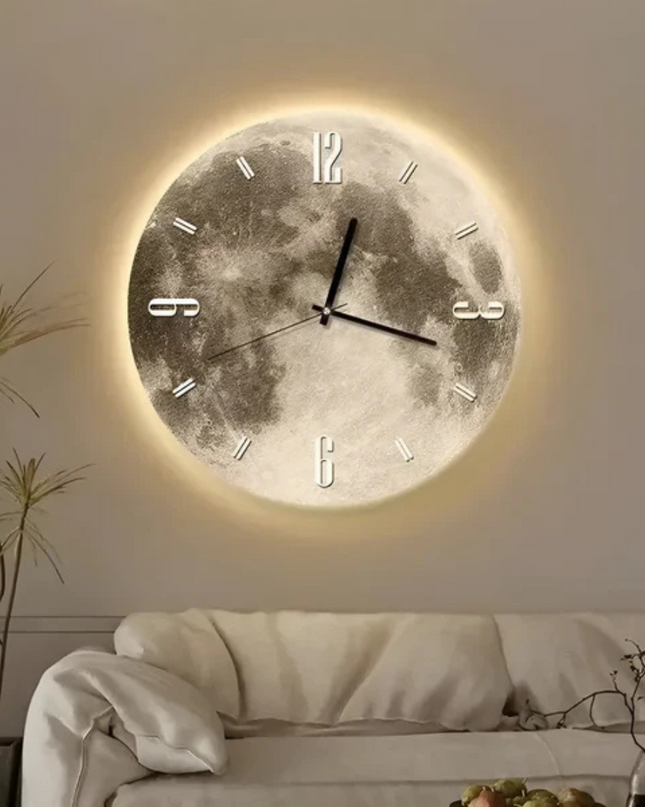 Dekoracyjny Duży Zegar Ścienny z Motywem Księżyca 0
