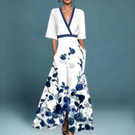 Długa sukienka w kwiaty dla kobiet o zwiewnej sylwetce – lekka, oddychająca tkanina na codzienne i formalne okazje 1