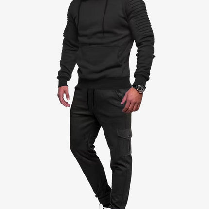Dres Męski Komplet Elite, Całoroczny Strój do Biegania, Oddychający Materiał, Elastyczny Pas, Czarny/Szary, Rozmiary S-3XL 0