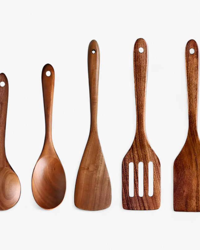 Drewniana kuchnia – 7-częściowy zestaw mebli tekowych – stylowy i funkcjonalny na każdy posiłek 1