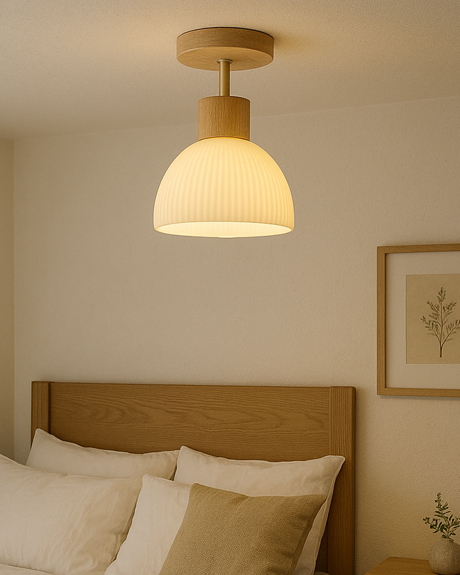 Drewniana lampa sufitowa z oświetleniem LED – skandynawski design – ciepłe białe światło – Ø46 cm 0