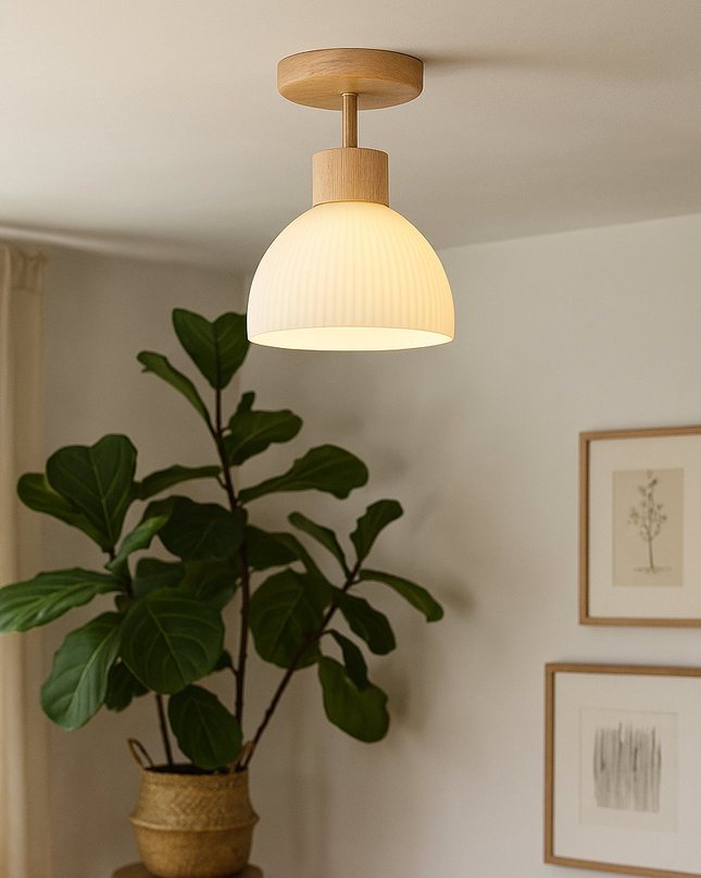 Drewniana lampa sufitowa z oświetleniem LED – skandynawski design – ciepłe białe światło – Ø46 cm 1