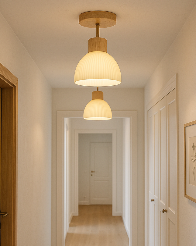 Drewniana lampa sufitowa z oświetleniem LED – skandynawski design – ciepłe białe światło – Ø46 cm 2