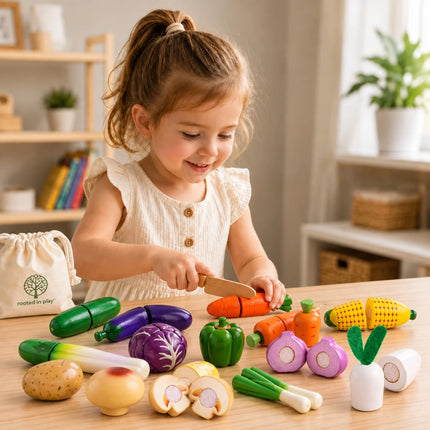 Drewniane zabawki edukacyjne z zestawem owoców i warzyw Montessori dla dzieci w wieku 3 i 4 0