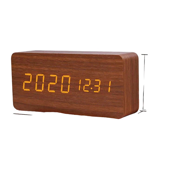 Drewniany Budzik LED z Aktywacją Głosową – Stylowy Zegar na Stolik Nocny 3