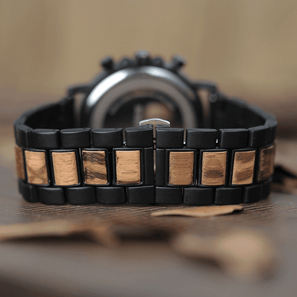 Drewniany Męski Zegarek Wojskowy z Chronografem – Stylowy i Funkcjonalny 4