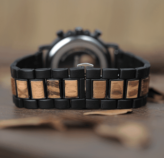 Drewniany Męski Zegarek Wojskowy z Chronografem – Stylowy i Funkcjonalny 4