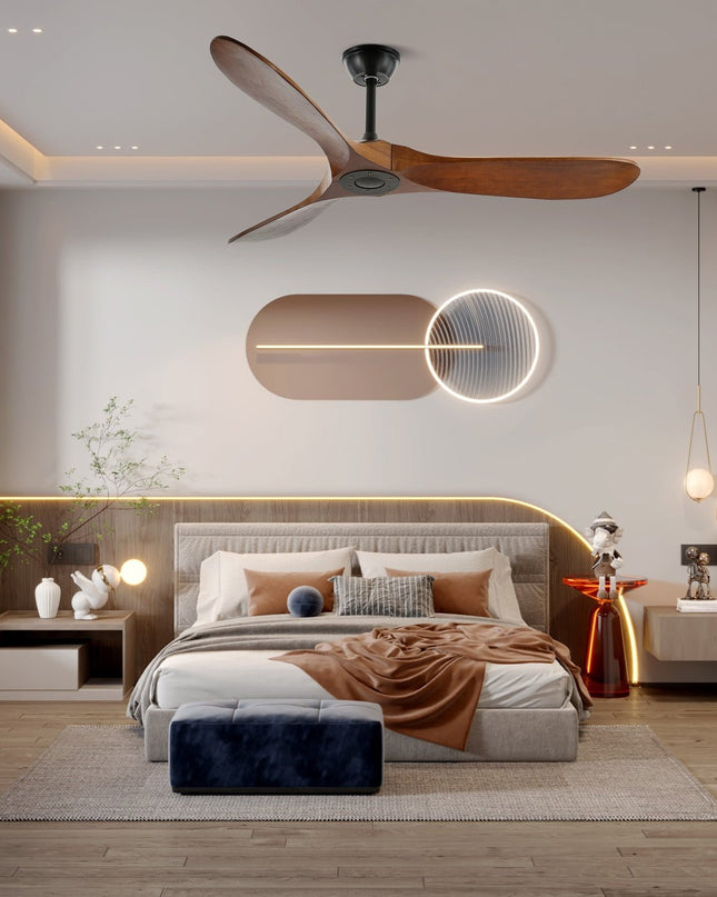 Drewniany Wentylator Sufitowy z Metalową Ramą i Pilotem – Elegancki Design 4