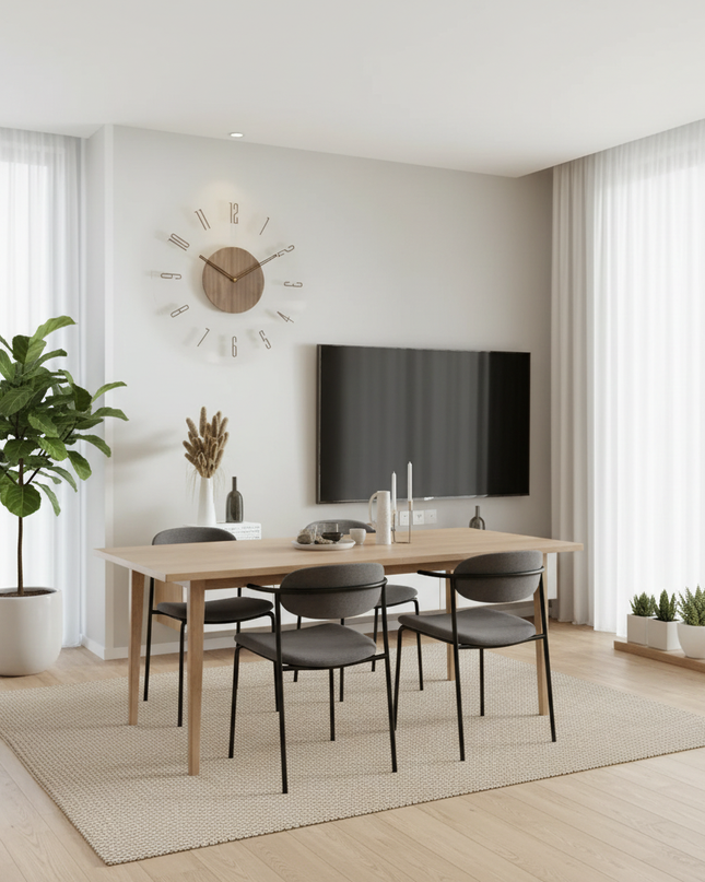 Duży, nowoczesny zegar ścienny z cichym mechanizmem – naturalny, drewniany design do stylowych wnętrz 2