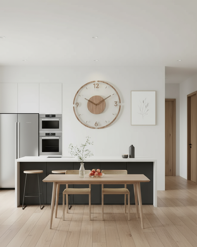 Duży, nowoczesny zegar ścienny z cichym mechanizmem – naturalny, drewniany design do stylowych wnętrz 5