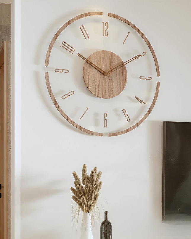 Duży, nowoczesny zegar ścienny z cichym mechanizmem – naturalny, drewniany design do stylowych wnętrz 6