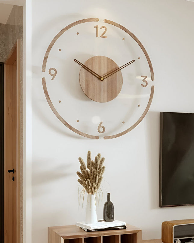 Duży, nowoczesny zegar ścienny z cichym mechanizmem – naturalny, drewniany design do stylowych wnętrz 7