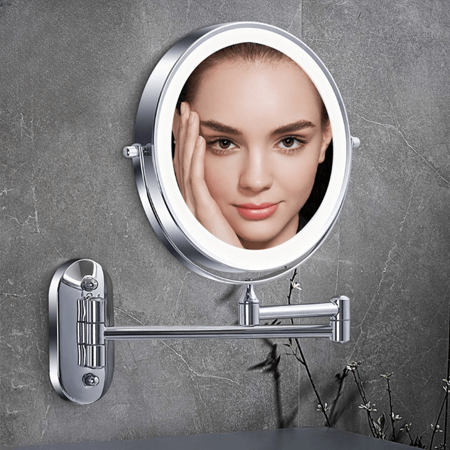 Dwustronne Lustro Ścienne z LED i Powiększeniem – Regulowane Ramię, Stylowy Dodatek do Łazienki 2
