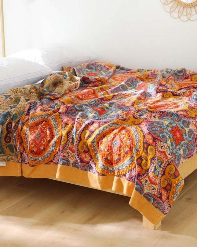 Dwustronny bawełniany koc chłodzący w stylu boho – oddychający i nadający się do prania w pralce 2