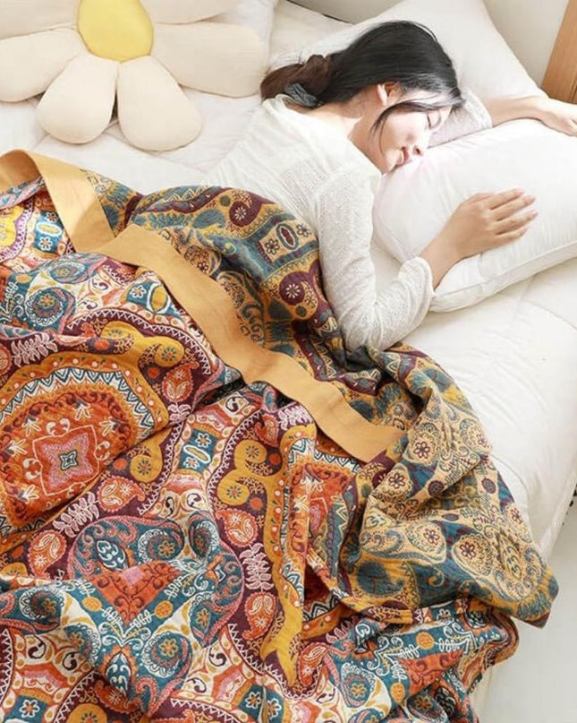 Dwustronny bawełniany koc chłodzący w stylu boho – oddychający i nadający się do prania w pralce 3