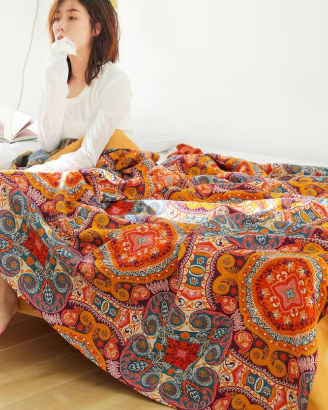 Dwustronny bawełniany koc chłodzący w stylu boho – oddychający i nadający się do prania w pralce 5