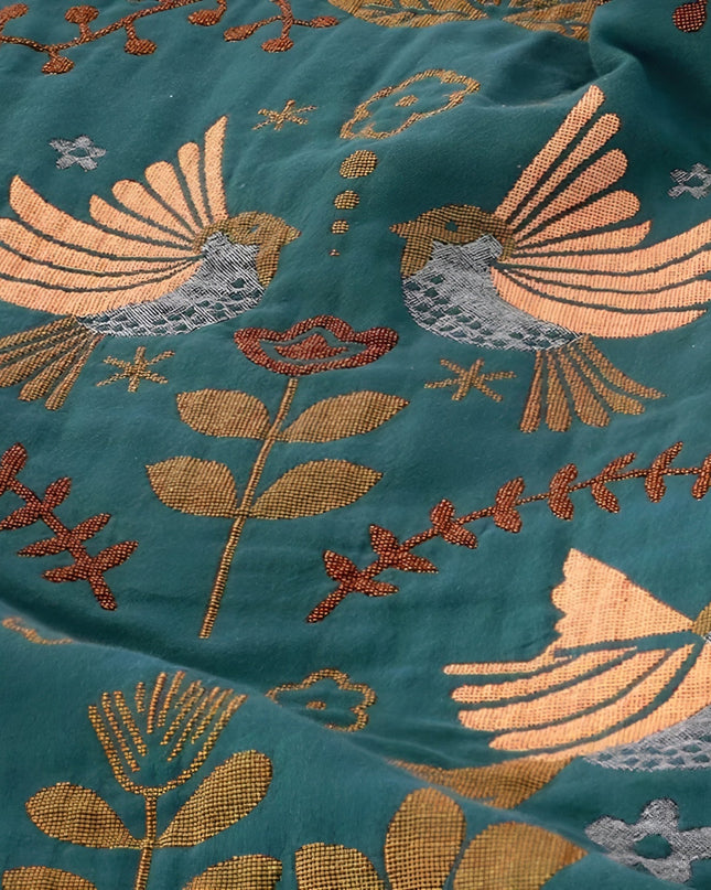 Dwustronny koc bawełniany Naturanest – motywy ptaków i kwiatów – 100% bawełna z eleganckim haftem 4