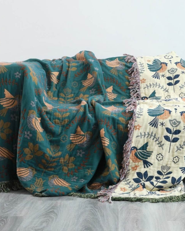 Dwustronny skandynawski kocyk dla ptaków – wysokiej jakości bawełniana tkanina z dwoma wyjątkowymi wzorami – wszechstronne zastosowanie 0