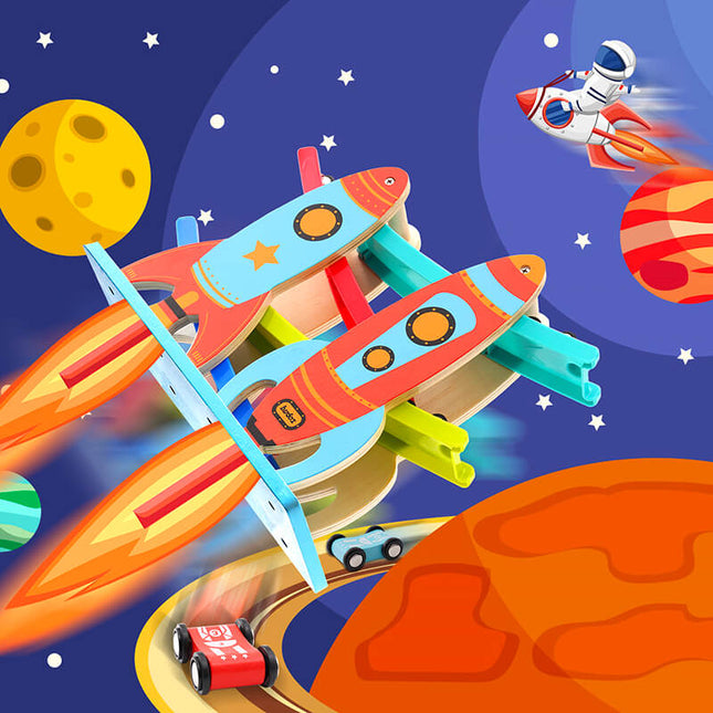 Dynamiczny tor do zabawy dla maluchów z szybkimi samochodami i śliskim zboczem 0