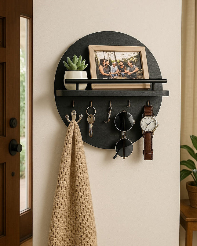 Ekologiczny organizer ścienny z drewna na klucze – okrągły kształt, naturalne wykończenie i łatwy montaż 1